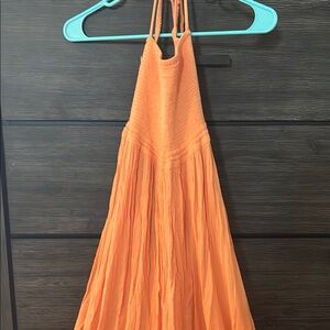 Free People Orange Halter Distressed Maxi Open Back